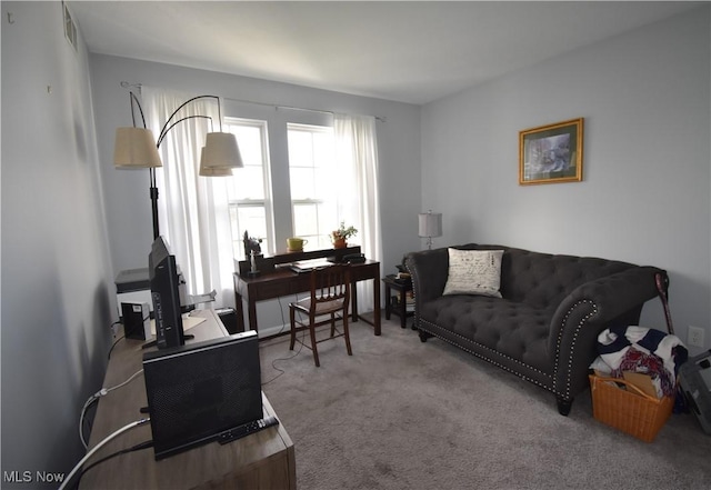 carpeted living room with visible vents