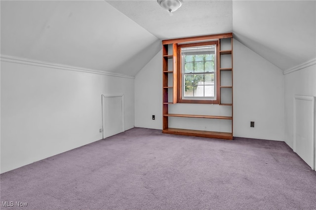 bonus room featuring carpet floors and vaulted ceiling