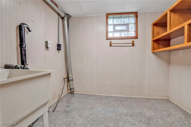 basement with carpet flooring