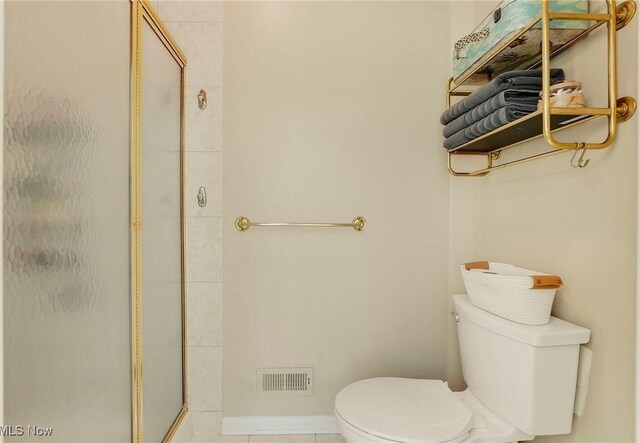 full bathroom with toilet, visible vents, tile patterned flooring, and a stall shower