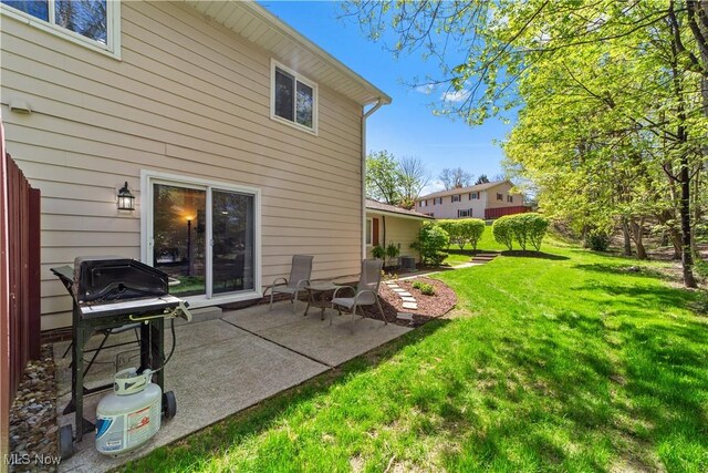 back of property with a patio and a yard