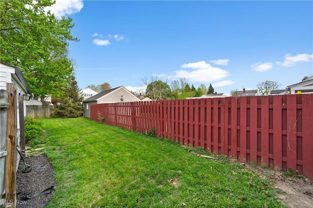 view of yard with a fenced backyard