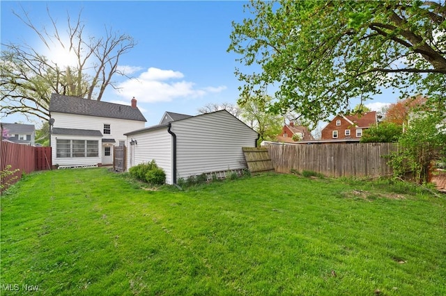 view of yard with a fenced backyard