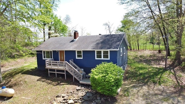 6720 Prior Rd, Nashport, OH 43830 - rear view of house with a deck, a chimney, and roof with shingles