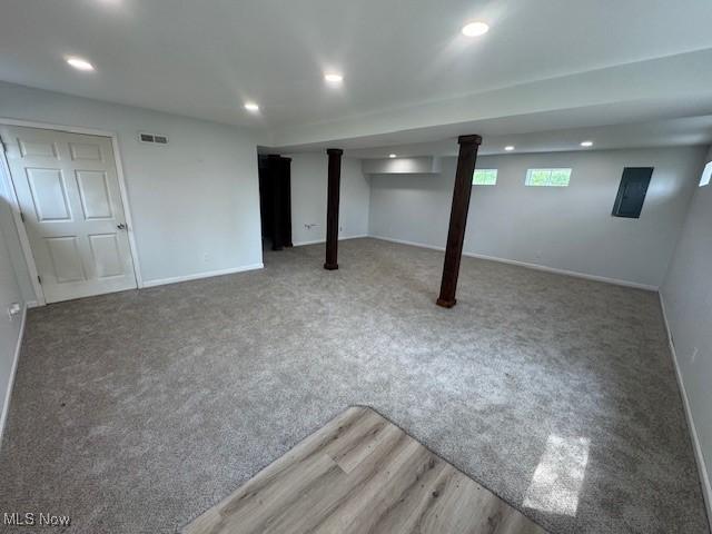6720 Prior Rd, Nashport, OH 43830 - basement with visible vents, recessed lighting, and baseboards