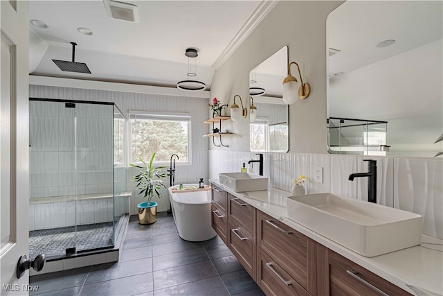 3340 Woodling Way, Medina, OH 44256 - full bath with tile patterned flooring, a sink, a freestanding tub, and a shower stall