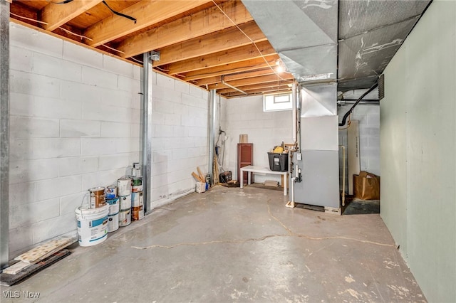 basement with heating unit