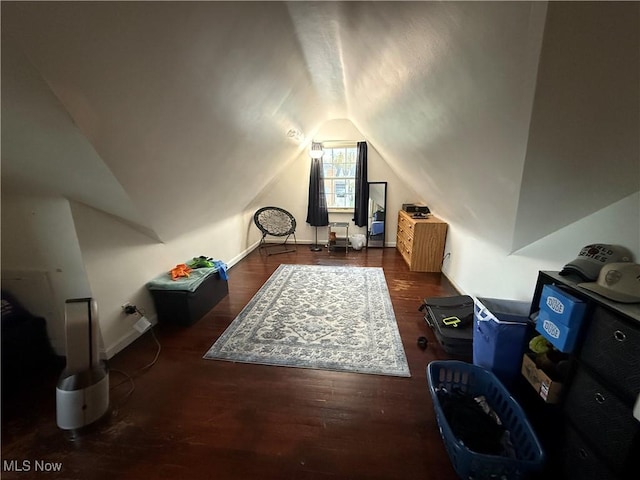 bonus room featuring baseboards, wood finished floors, and lofted ceiling