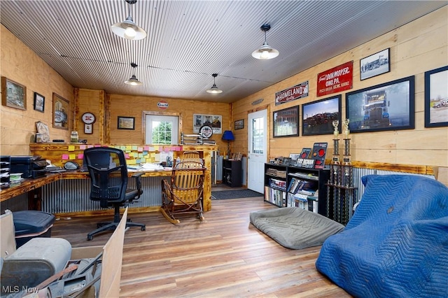 office area with wood finished floors