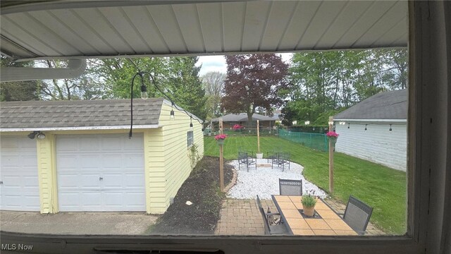 22322 Westwood Rd, Fairview Park, OH 44126 - exterior space featuring a patio, fence, an outbuilding, and outdoor dining space