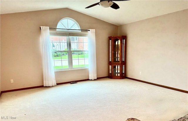 2457 Barrington Way Unit 316, Wooster, OH 44691 - carpeted spare room featuring baseboards, a ceiling fan, and vaulted ceiling