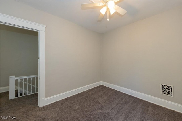 1459 W 107th St, Cleveland, OH 44102 - empty room featuring dark carpet, a ceiling fan, baseboards, and visible vents