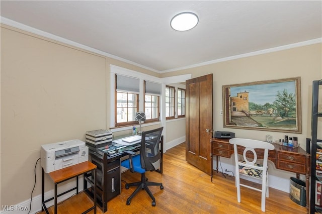 2155 Middlefield Rd, Cleveland Heights, OH 44106 - office with crown molding, baseboards, and wood finished floors