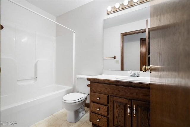 full bathroom featuring toilet, shower / tub combination, and vanity