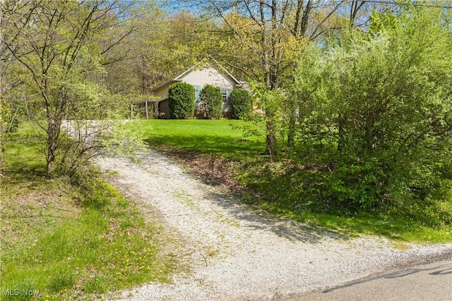 view of street with gravel driveway