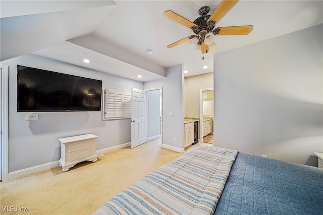 1432 Lake Vue Dr, Roaming Shores, OH 44085 - bedroom featuring connected bathroom, recessed lighting, baseboards, and light colored carpet