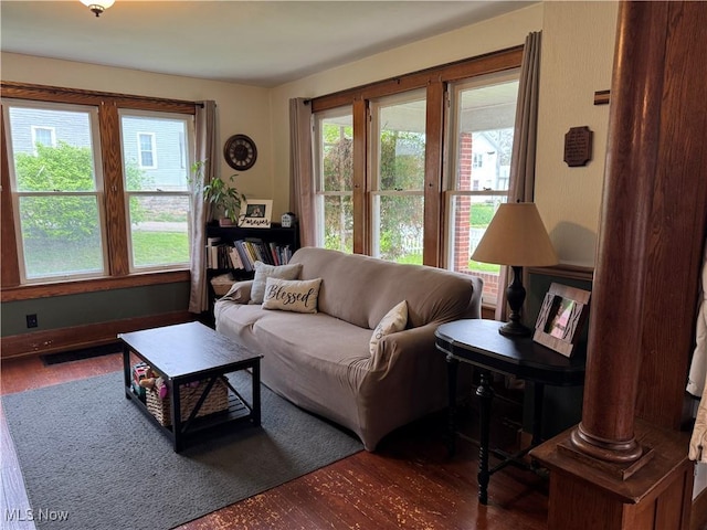 living area with wood finished floors