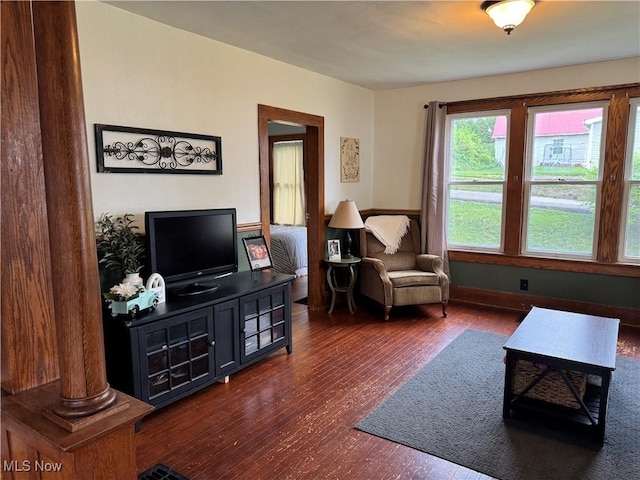 living area with dark wood-style flooring