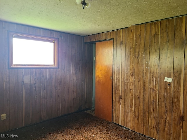 1485 Pike Pkwy, Streetsboro, OH 44241 - unfurnished room featuring a textured ceiling, wood walls, and carpet