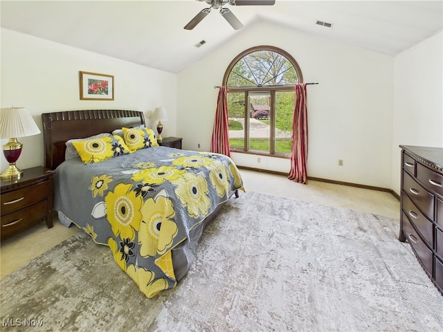 155 Richwood Ct, Belpre, OH 45714 - bedroom featuring a ceiling fan, carpet, lofted ceiling, and visible vents