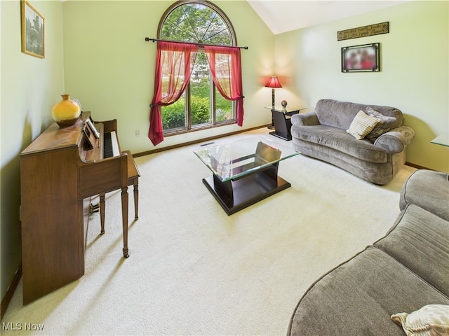 155 Richwood Ct, Belpre, OH 45714 - living area with baseboards, carpet flooring, lofted ceiling, and visible vents