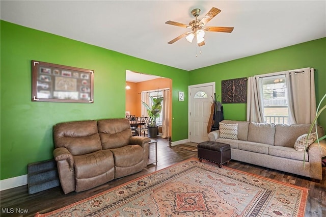 294 Jennings Ave, Salem, OH 44460 - living room featuring baseboards, plenty of natural light, ceiling fan, and wood finished floors