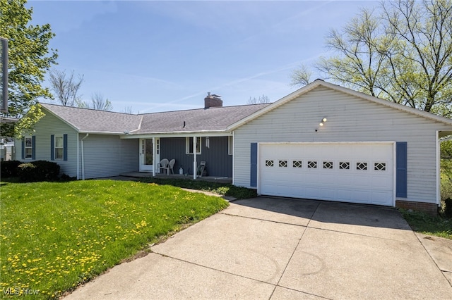 4299 Weymouth Rd, Medina, OH 44256 - single story home with a garage, a front yard, roof with shingles, a chimney, and concrete driveway