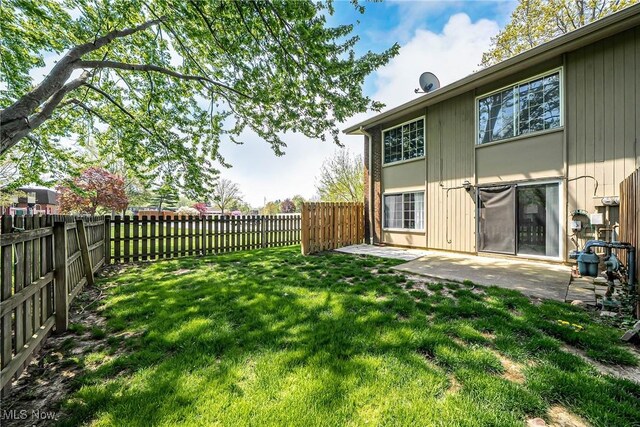 view of yard with a fenced backyard and a patio area