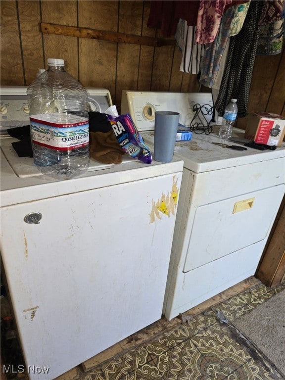 5961-5971 Streeter, Mantua, OH 44255 - washroom with washer and dryer, wooden walls, and laundry area