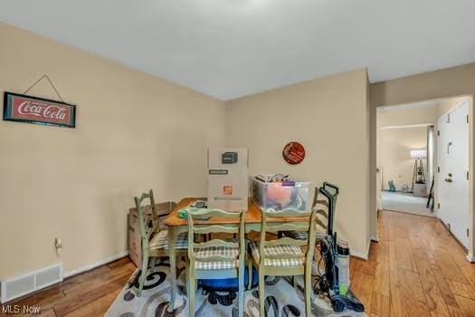 dining area featuring wood finished floors and visible vents