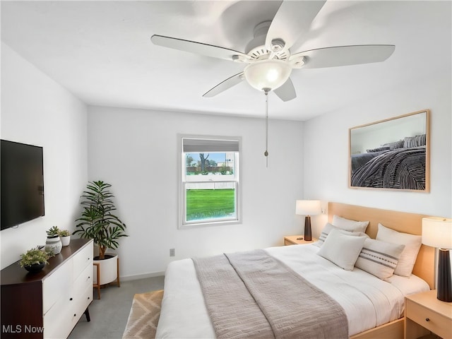 bedroom with carpet floors and ceiling fan