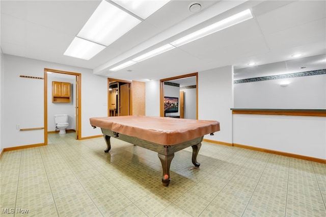 rec room with baseboards and billiards