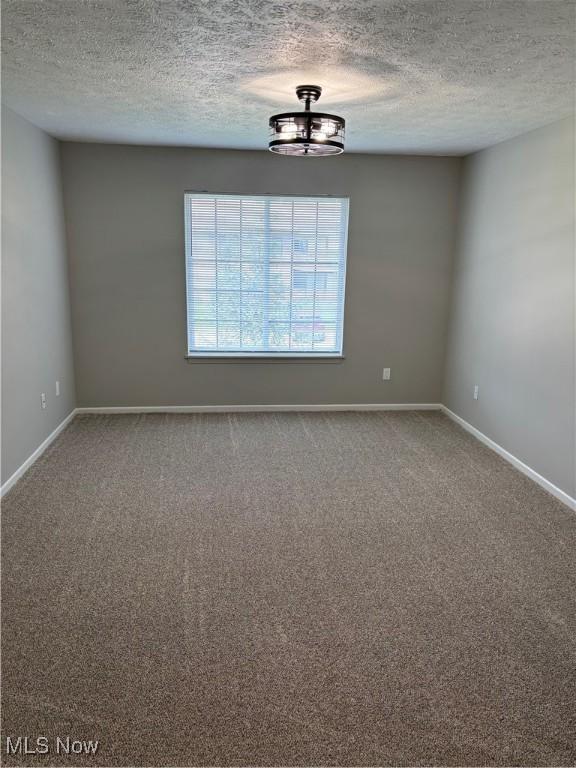 carpeted spare room with baseboards and a textured ceiling