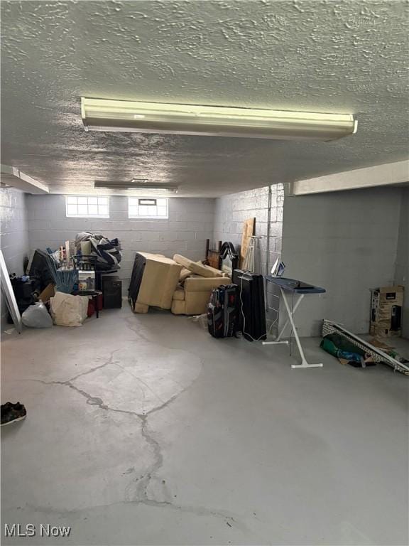 garage featuring concrete block wall