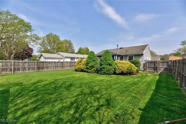 view of yard with a fenced backyard