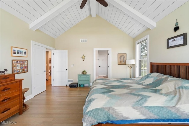 46748 New London Eastern Rd, New London, OH 44851 - bedroom featuring beam ceiling, a ceiling fan, wood finished floors, and visible vents