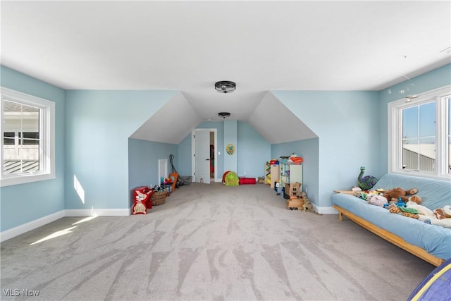 46748 New London Eastern Rd, New London, OH 44851 - game room with baseboards, carpet flooring, and lofted ceiling
