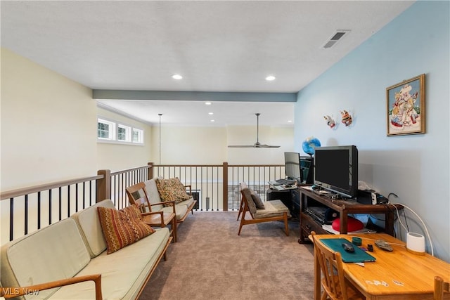 46748 New London Eastern Rd, New London, OH 44851 - carpeted living area with recessed lighting, ceiling fan, and visible vents