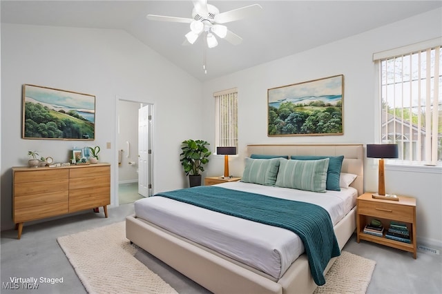 11235 Frederick Ln, Twinsburg, OH 44087 - bedroom with multiple windows, vaulted ceiling, visible vents, and light colored carpet