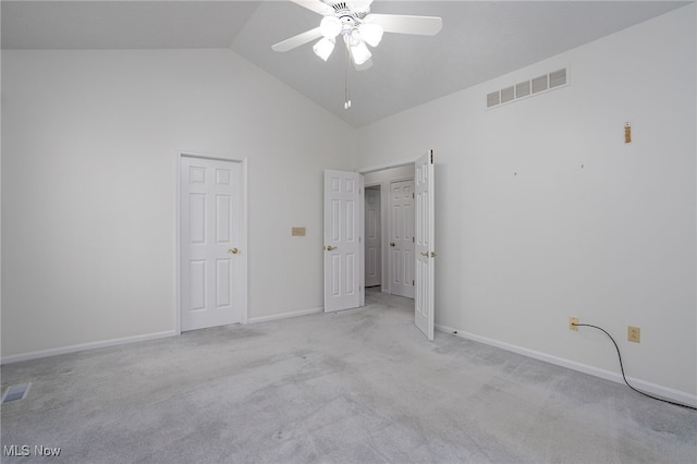 11235 Frederick Ln, Twinsburg, OH 44087 - unfurnished bedroom with carpet floors, high vaulted ceiling, a ceiling fan, baseboards, and visible vents