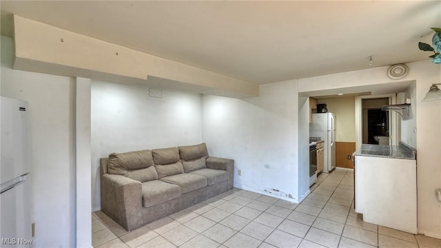 living room featuring light tile patterned flooring