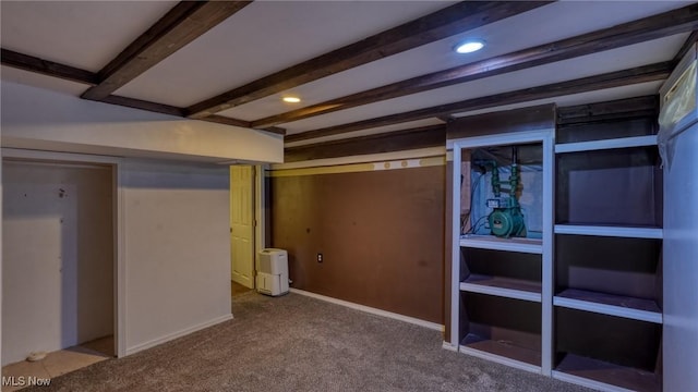 finished basement featuring baseboards, carpet, and recessed lighting