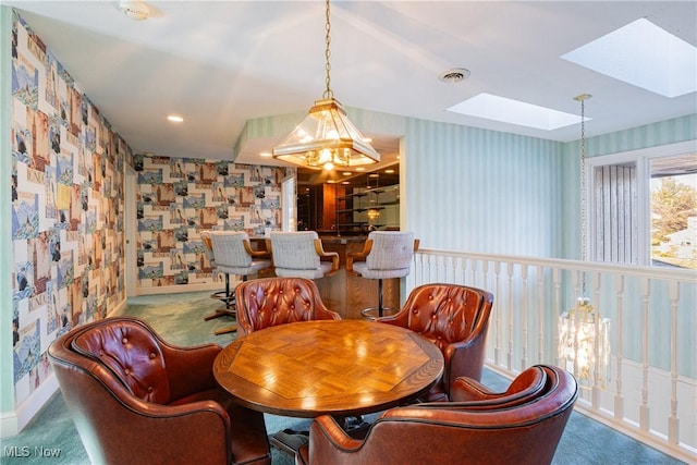 1175 Inverness Ln, Stow, OH 44224 - sitting room with carpet floors, visible vents, baseboards, wallpapered walls, and a skylight