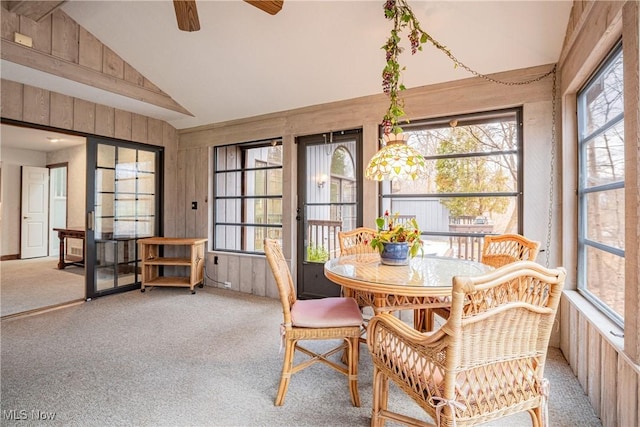 1175 Inverness Ln, Stow, OH 44224 - sunroom with carpet floors, ceiling fan, and wood walls