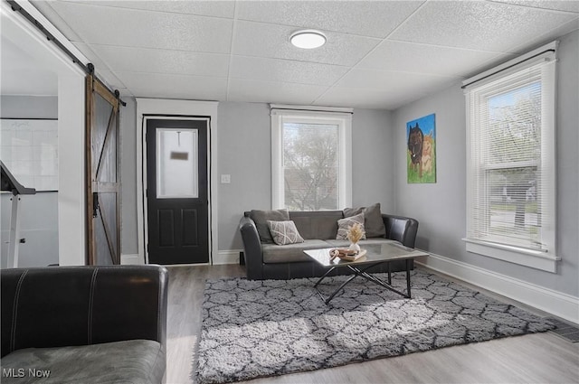 288 College St, Wadsworth, OH 44281 - living area featuring a barn door, wood finished floors, and a wealth of natural light
