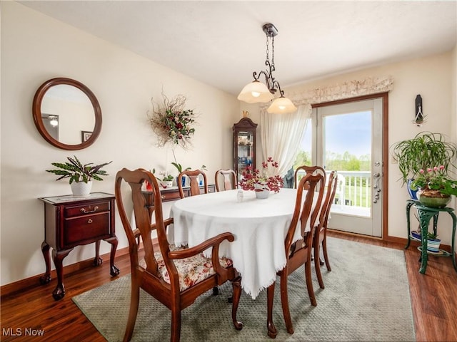 dining room featuring baseboards and wood finished floors