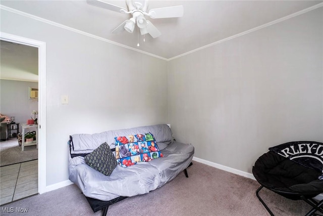 7377 Sierra Madre Trl, Boardman, OH 44512 - sitting room with baseboards, a ceiling fan, carpet, and ornamental molding