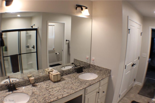 840 Sunrise Cir, Aurora, OH 44202 - full bathroom with a sink, a stall shower, and double vanity