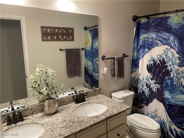 840 Sunrise Cir, Aurora, OH 44202 - bathroom with double vanity, toilet, and a sink
