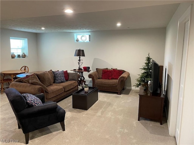 840 Sunrise Cir, Aurora, OH 44202 - living area with recessed lighting, light colored carpet, and plenty of natural light